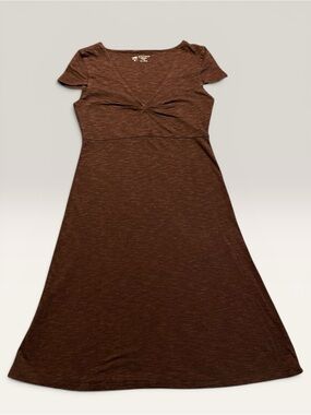 Horny Toad Chocolate Brown Twist-Front Knee Length Cap Sleeve Dress